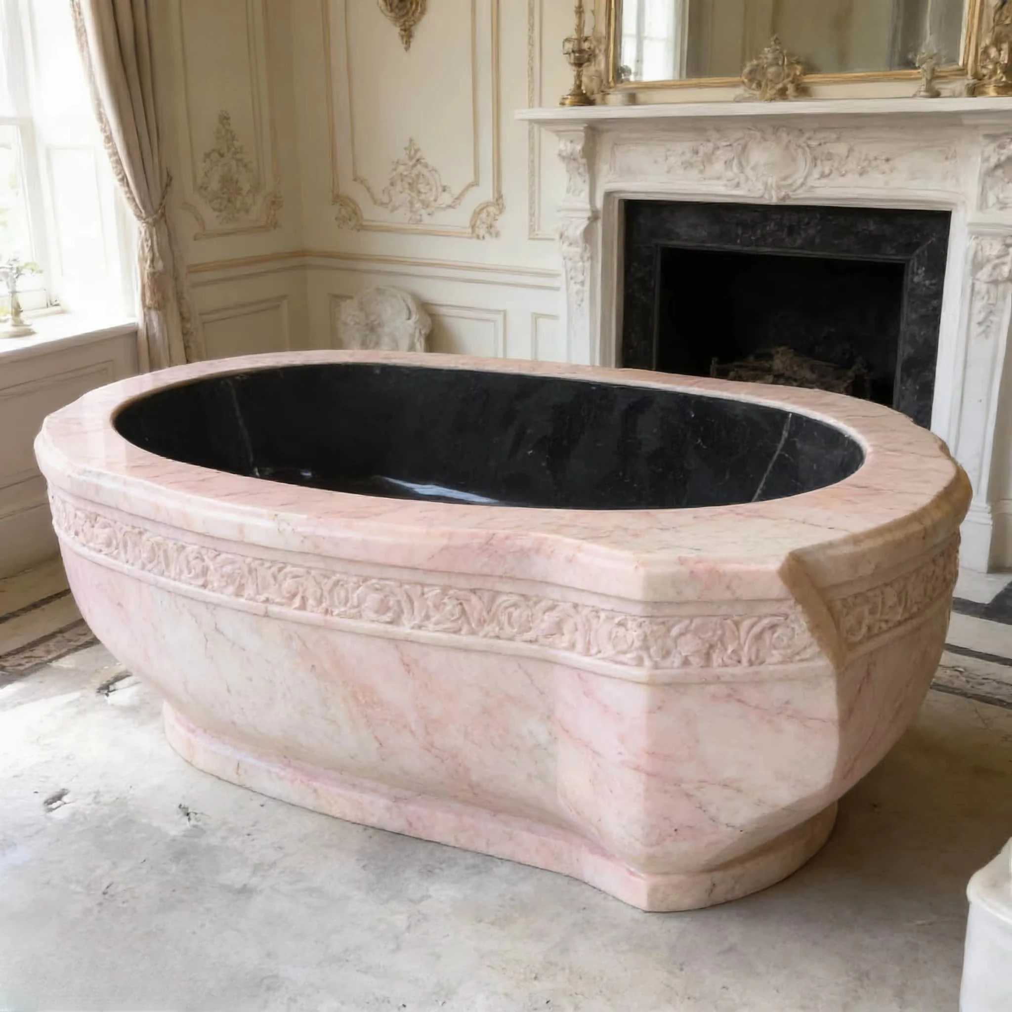 China Factory Wholesale Freestanding River Stone Bathtub Marble Bathroom Black Natural Stone Bathtub for Sale