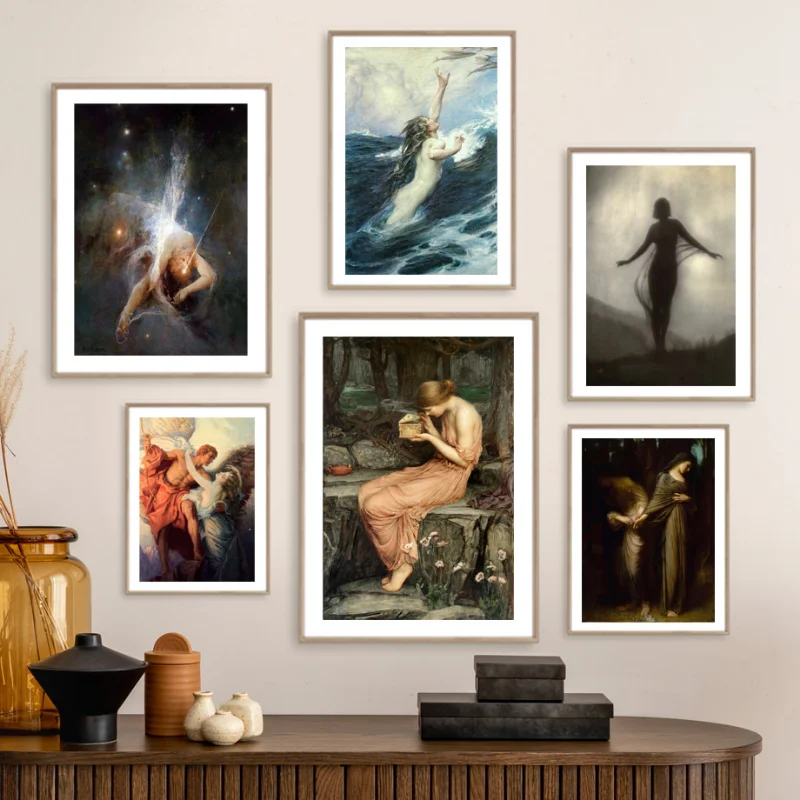 Fire Dance Nymphs Witch Magic Poster By Joseph Tomanek Wall Art Canvas Painting Nordic Print Wall Pictures for Living Room Decor