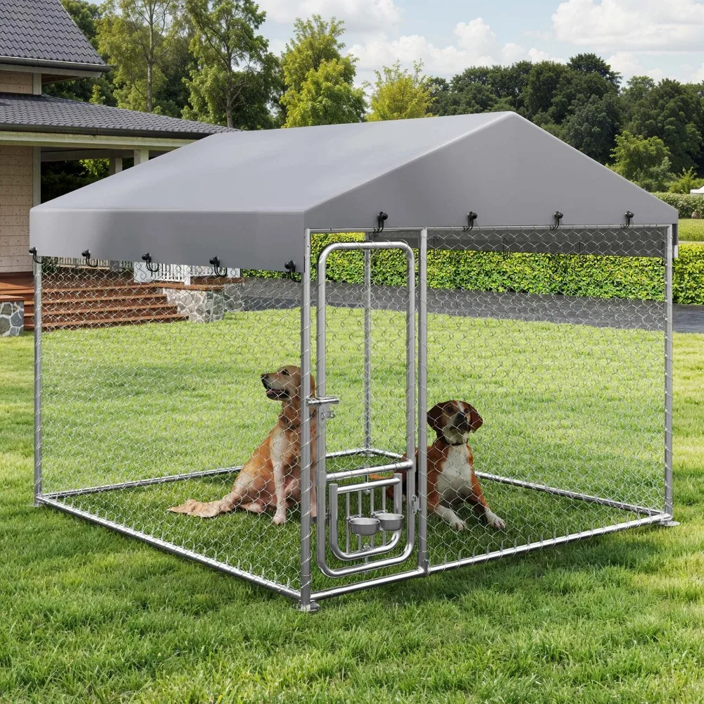 

7.5'x7.5' Outdoor Dog Enclosure w/Roof Heavy Duty Dog Cage for Medium Large Dogs