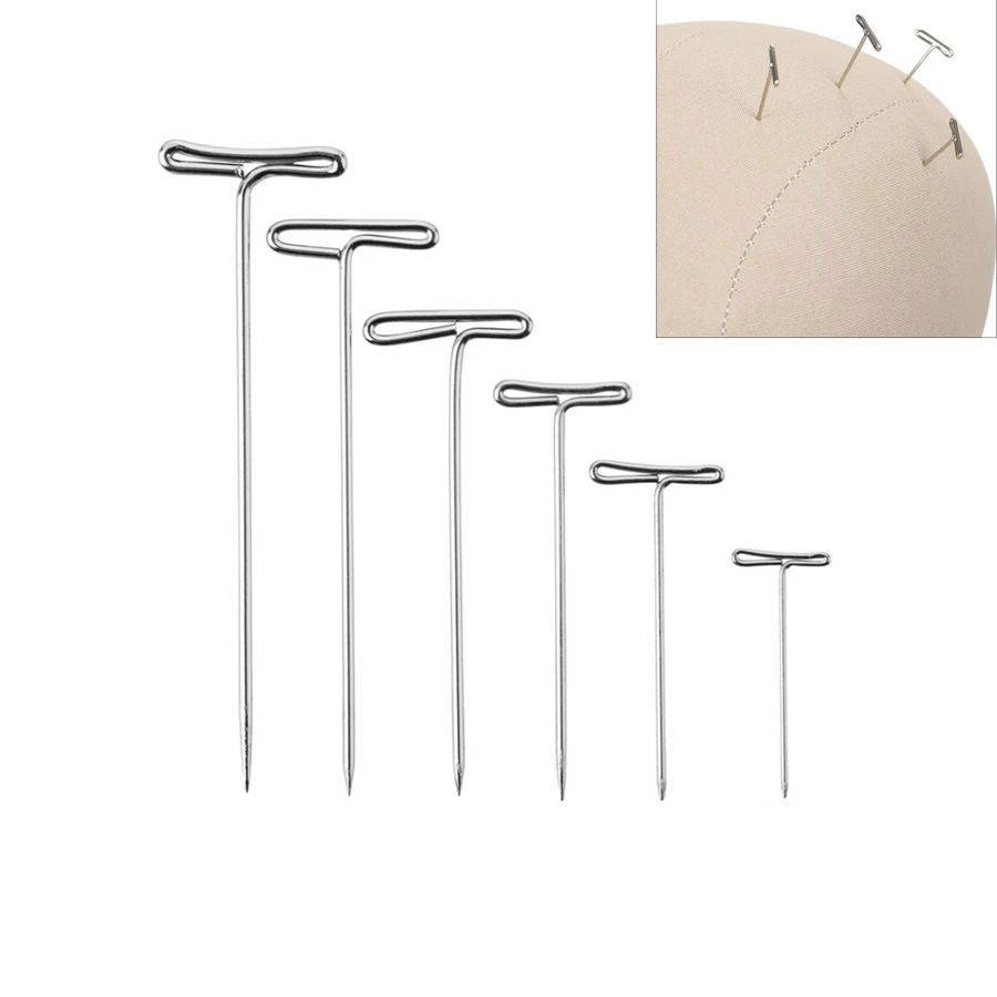 100PCS 27/32/38/45/51/53MM T-Pins For Wigs Making/Display On Foam Head Stainless Steel T-Pins Styling Tool Sewing Hair Needles