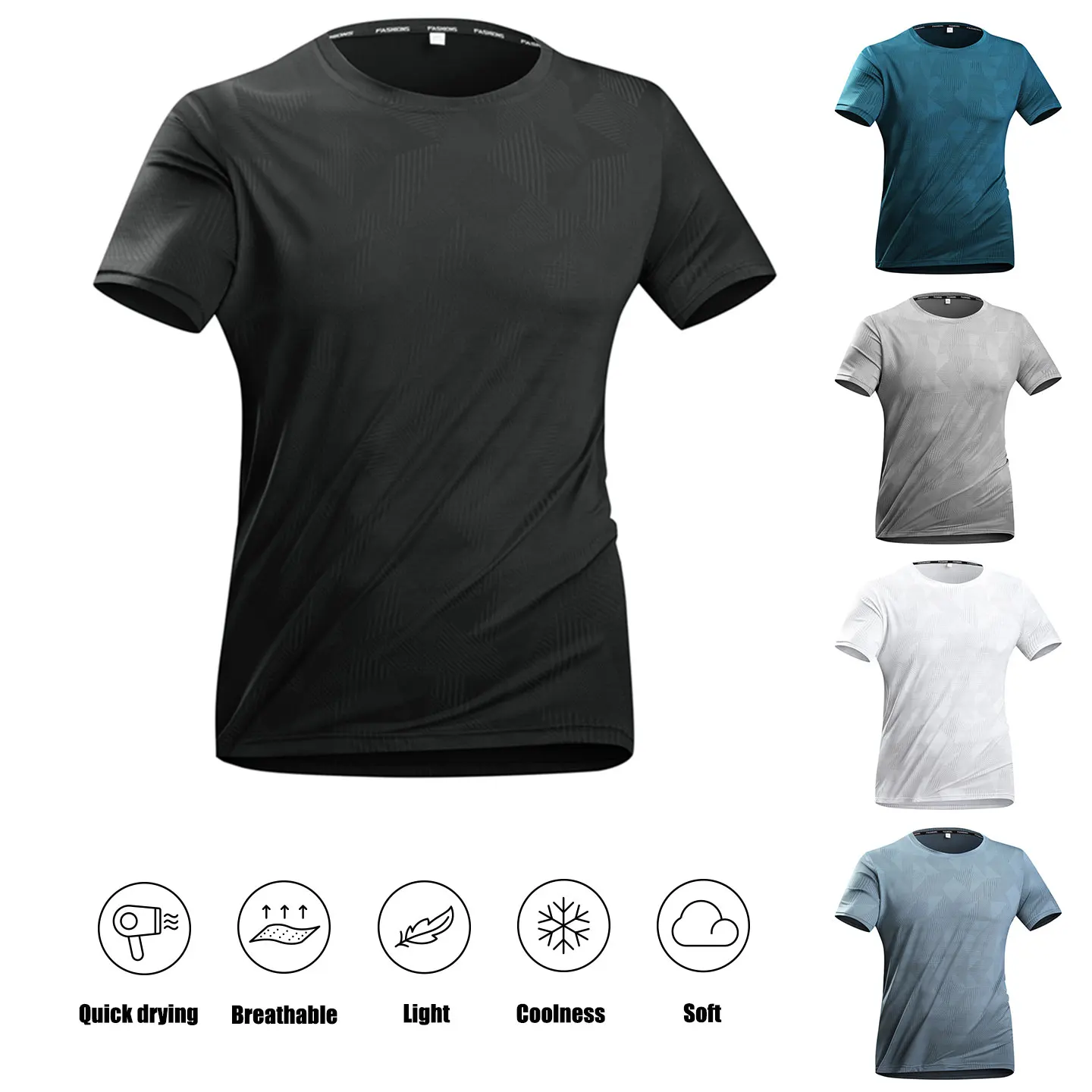Men's Summer Quick-Drying Short Sleeves Outdoor Jogging Elastic Breathable Cool Sports T-Shirt Men Fitness Casual Short Sleeves