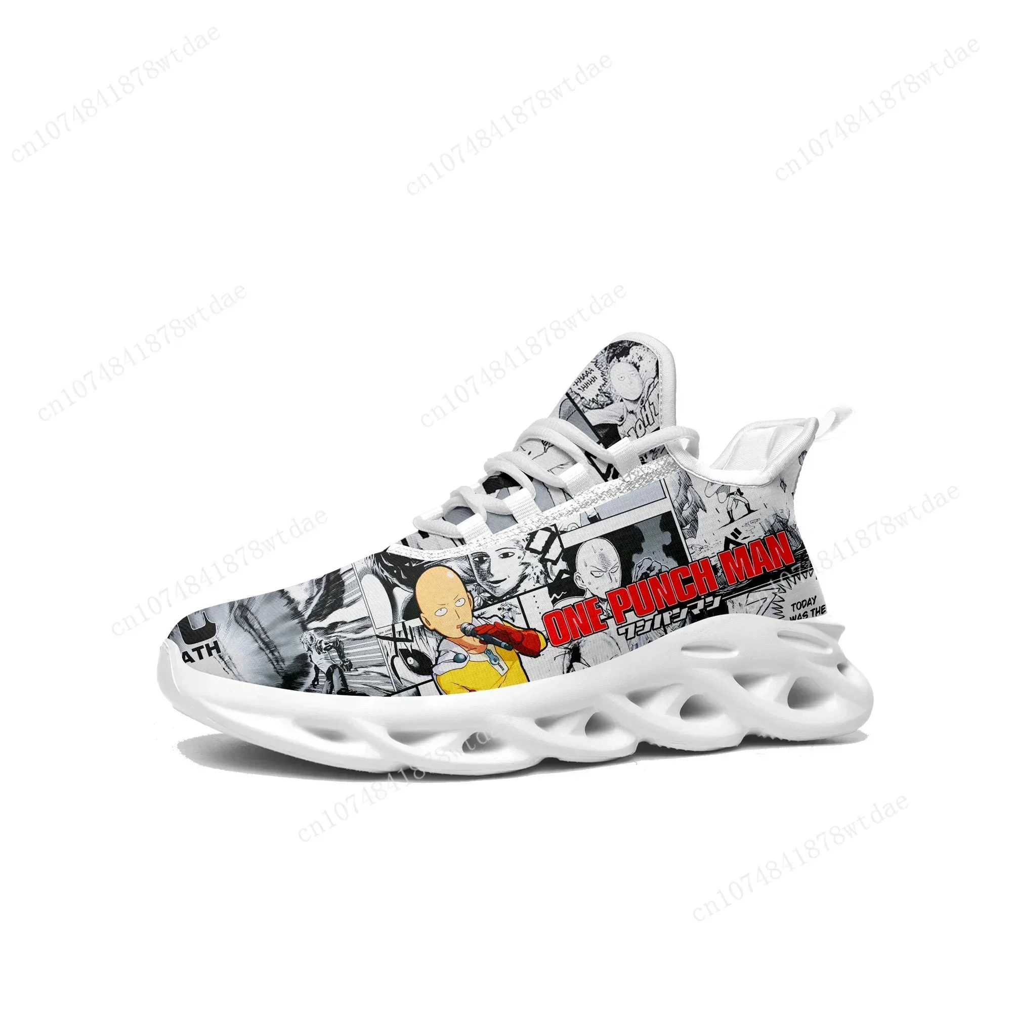 One Punch Man Flats Sneakers Mens Womens Sports Running Shoes High Quality Saitama Cartoon Custom Lace Up Mesh Footwear