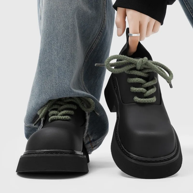 أحذية ديربي رجالية لربيع 2026 كاجوال برأس كبير سميك القاع على طراز هونج كونج أحذية عمل جلدية عصرية للترفيه عصرية #3