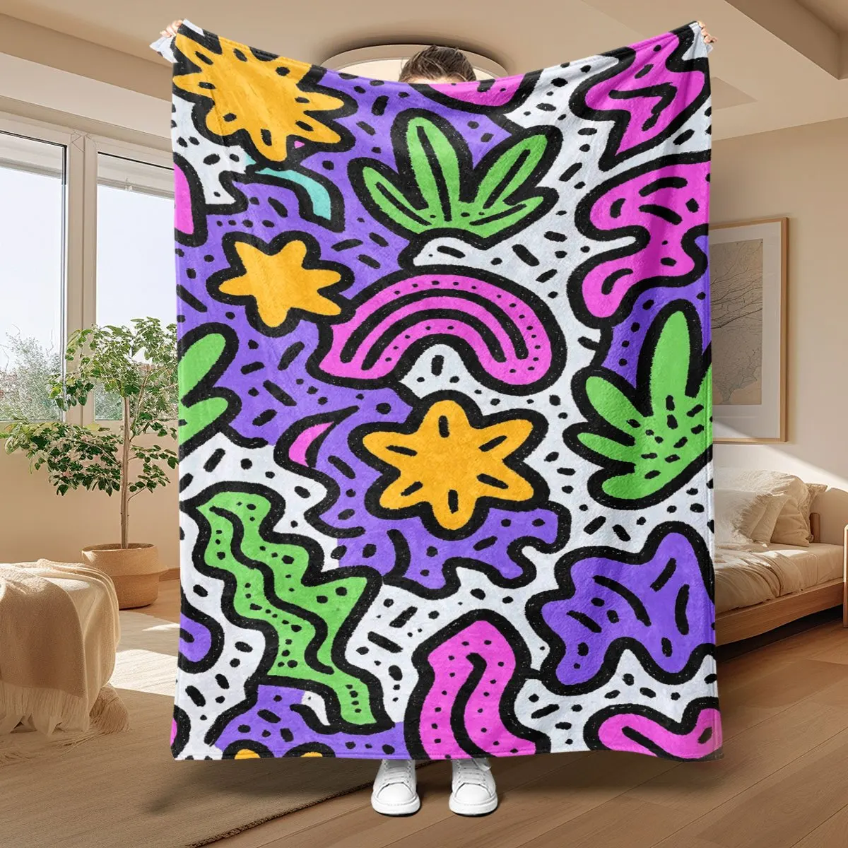 Ultra Large Boho Psychedelic Throw Blanket for Couch Bed Boho Hippie Fleece Plush Decor Accent 150x200cm