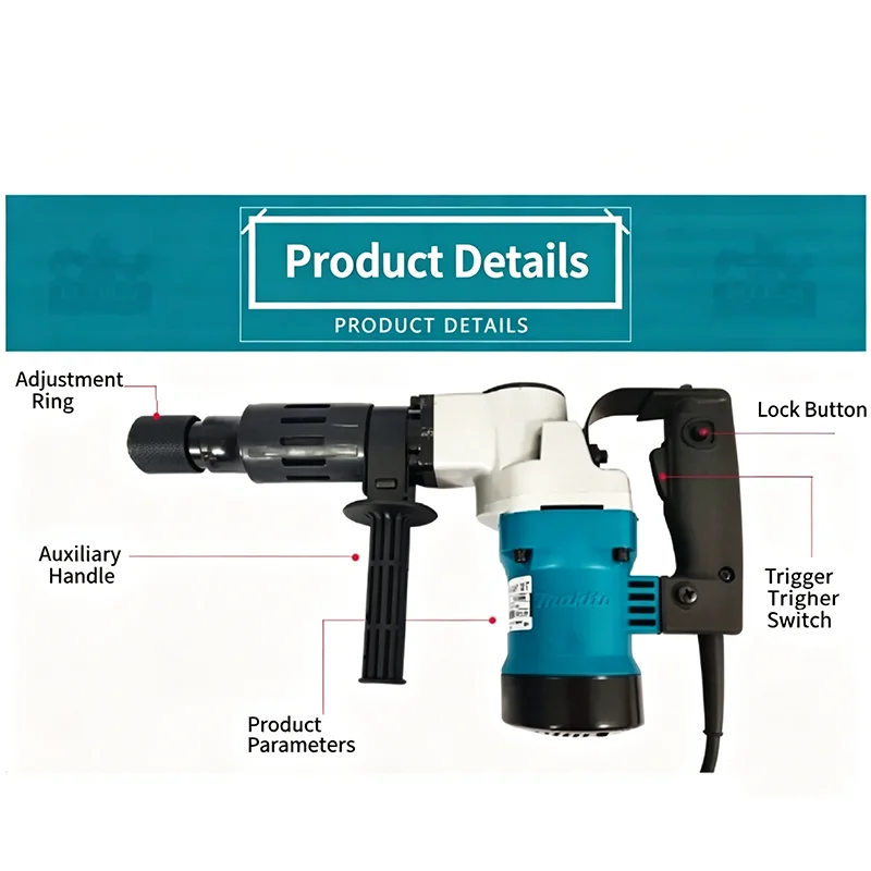 High Power Industrial Electric Demolition Hammer Hex Shank Handheld Wall Chiseling Concrete Breaker