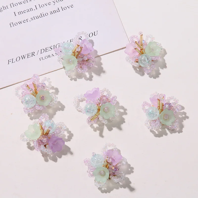 Shoe Charms Hair Clip 1 Piece Handmade Colorful Beaded Flower Bouquet Transparent Crystal Jelly Clog Decoration Korean Mori