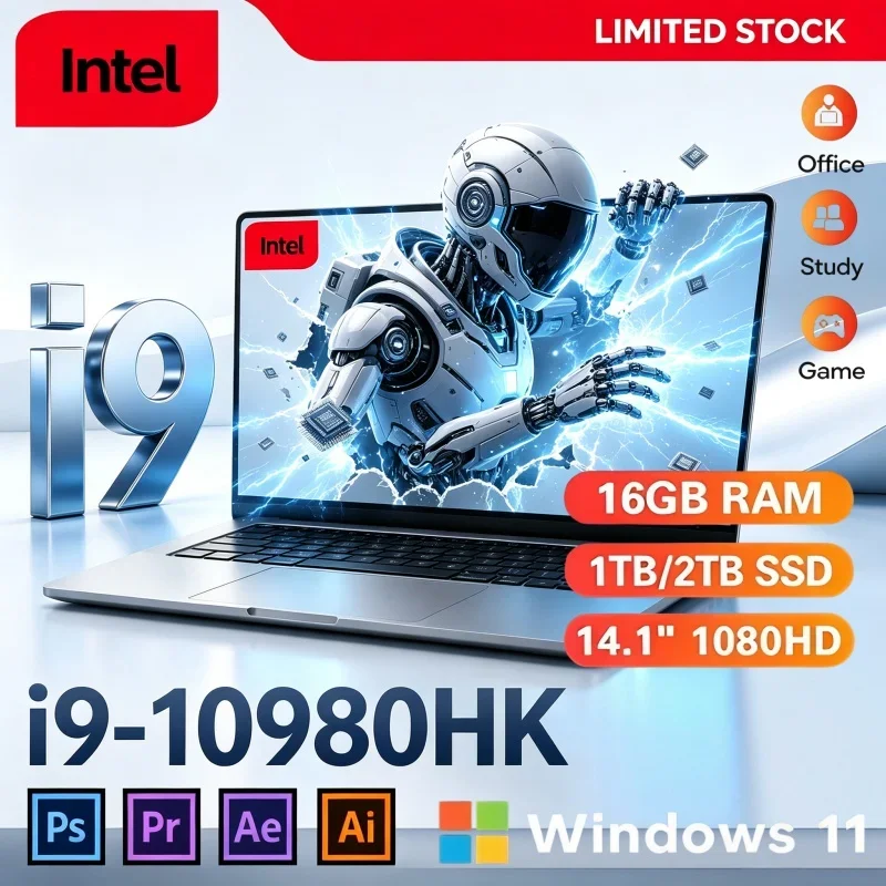 2026 Best Seller 14.1 Inch Gaming Notebook PC Intel i9-10980HK 16GB 32GB 2TB SSD Win11 Portable Business Laptop