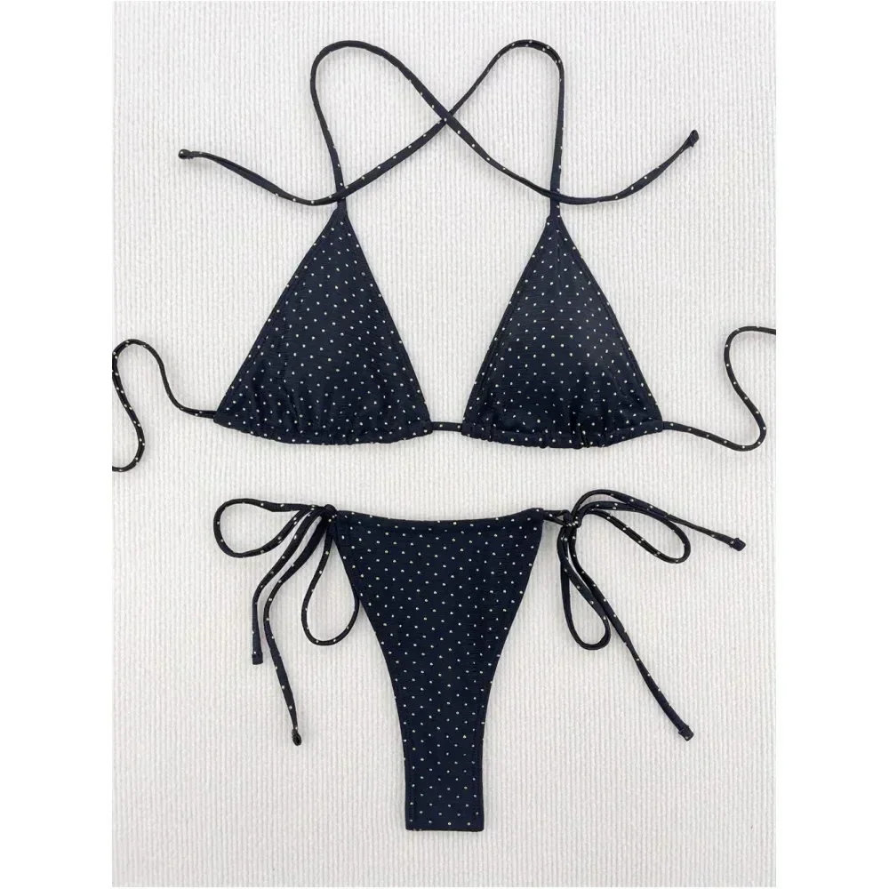 Glänzender Fleck schwarzer Punk String Bikini Halfter Bandage Micro Bikinis extremer Badeanzug y2k Bade bekleidung Frauen Strand Badeanzüge Biquini