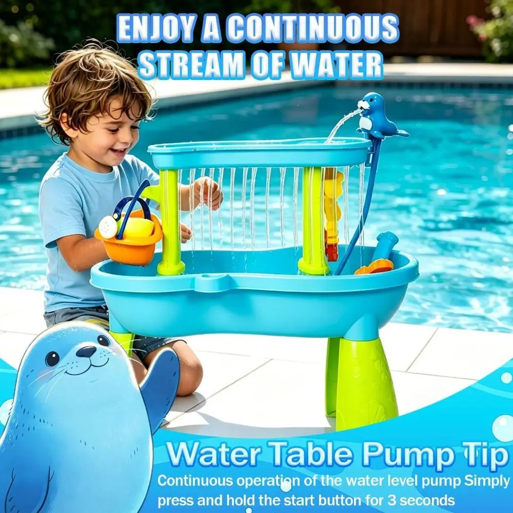 Portable No-Drill Kids Water Table Pump Continuous Flow Easy Install Utility Pumps Sea Lion Water Play Toys Summer