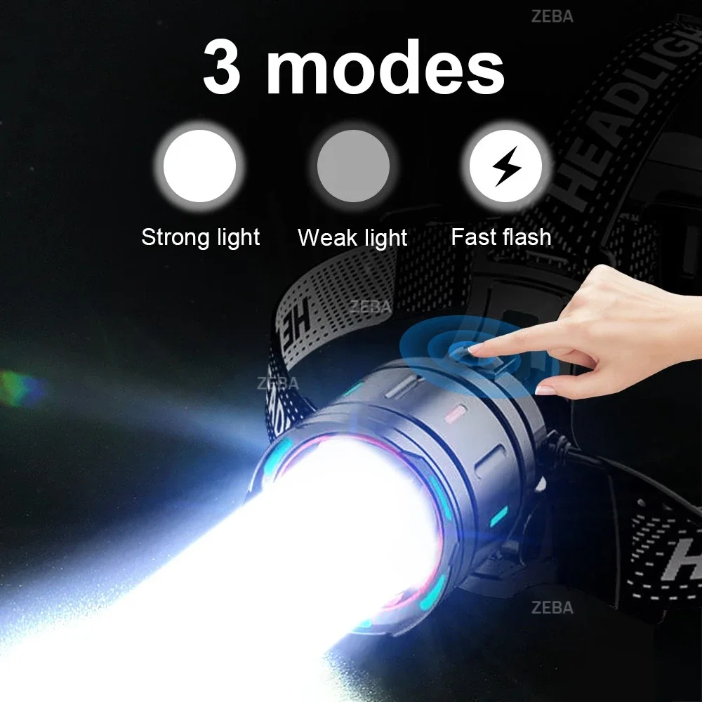 2026 Super Bright Rechargeable Head Flashlight Powerful LED Headlamp 3*18650 Zoomable Head Torch Fishing Hunting Headlight