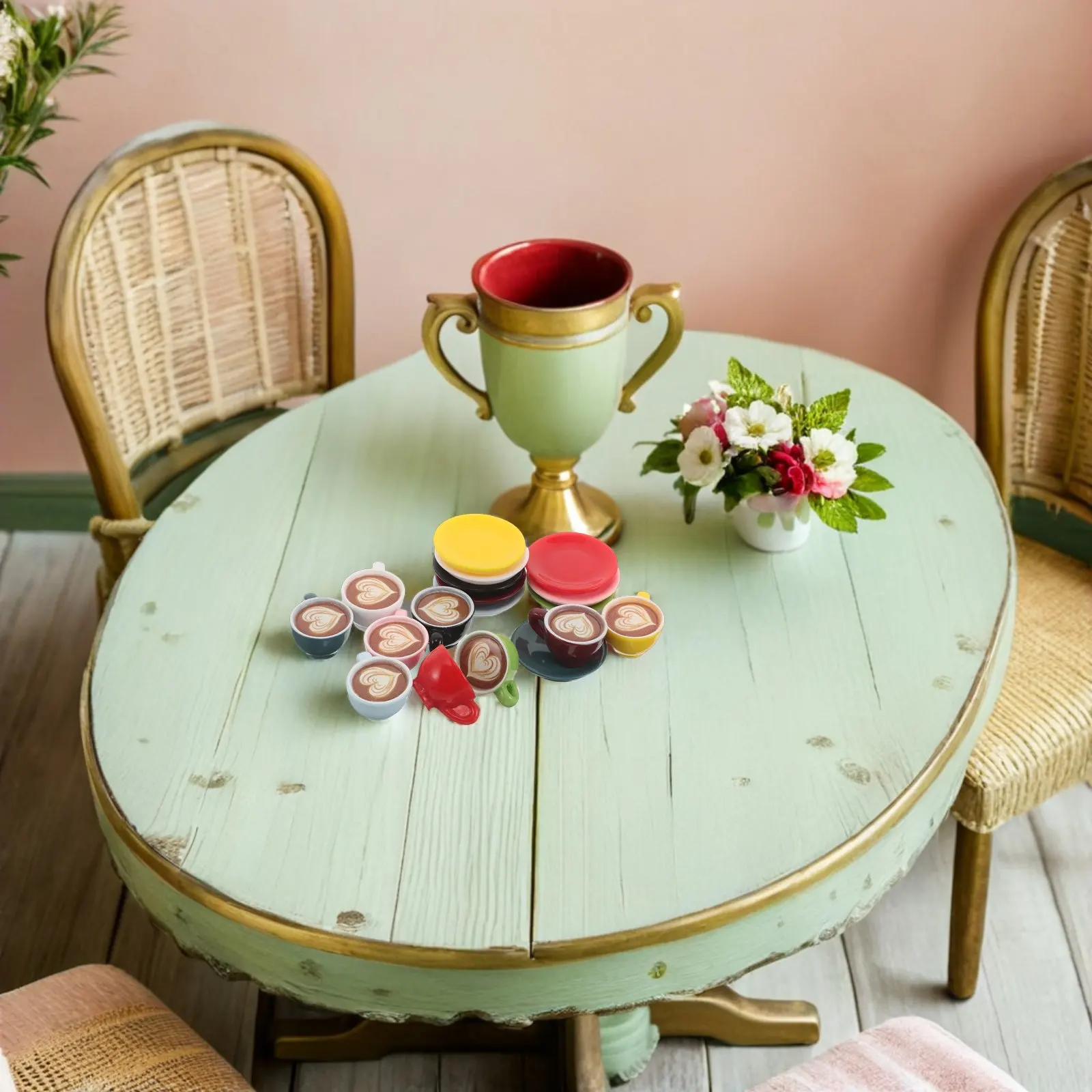 

18Sets Resin Miniature Coffee Mug with Saucer Tiny Tea Cup for Dollhouse Scene Decoration Pretend Tea Party Supplies Mini