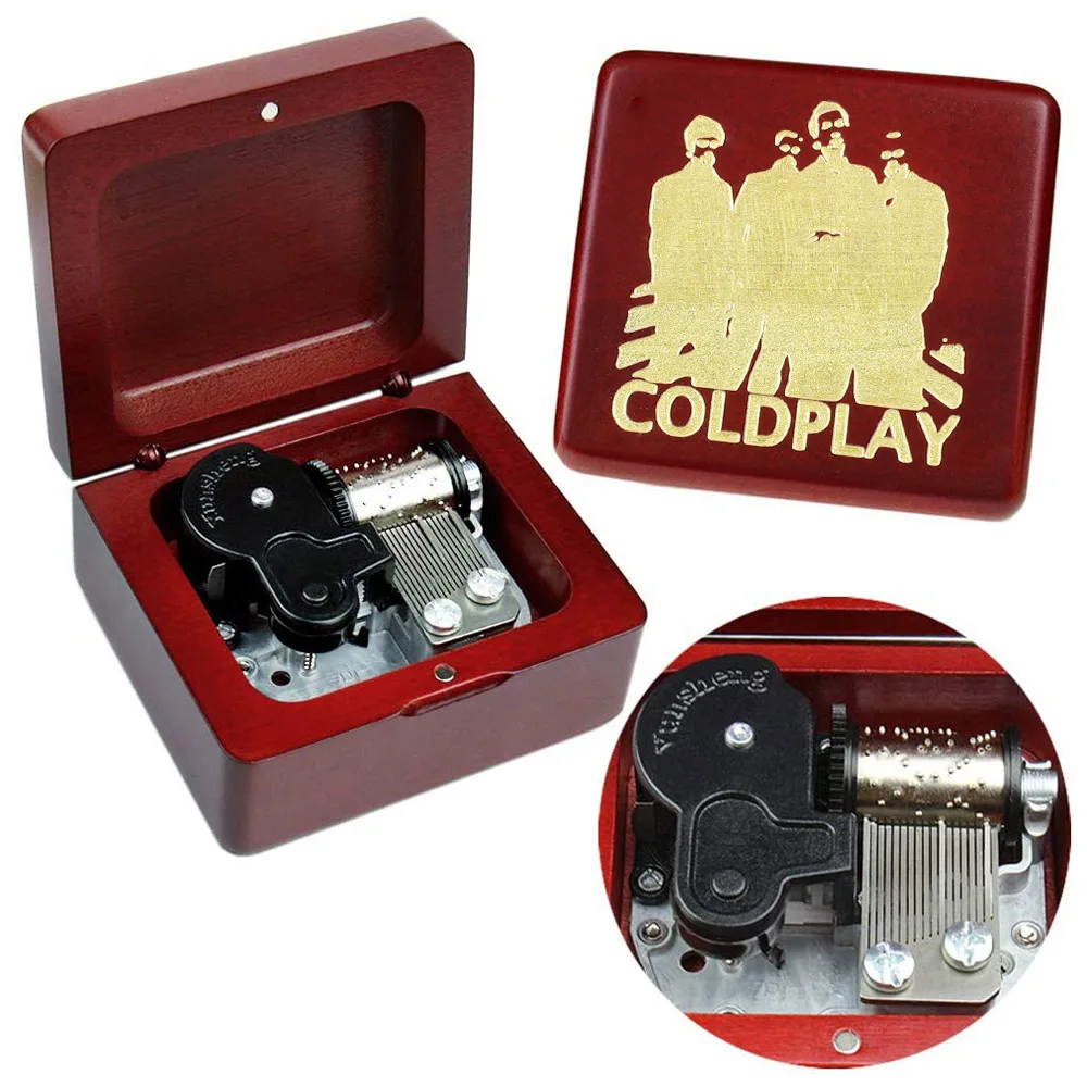 SOFTALK Coldplay-yellow Solid Wood Wine Red Theme Music Box Birthday, Christmas, Valentine's Day Gifts