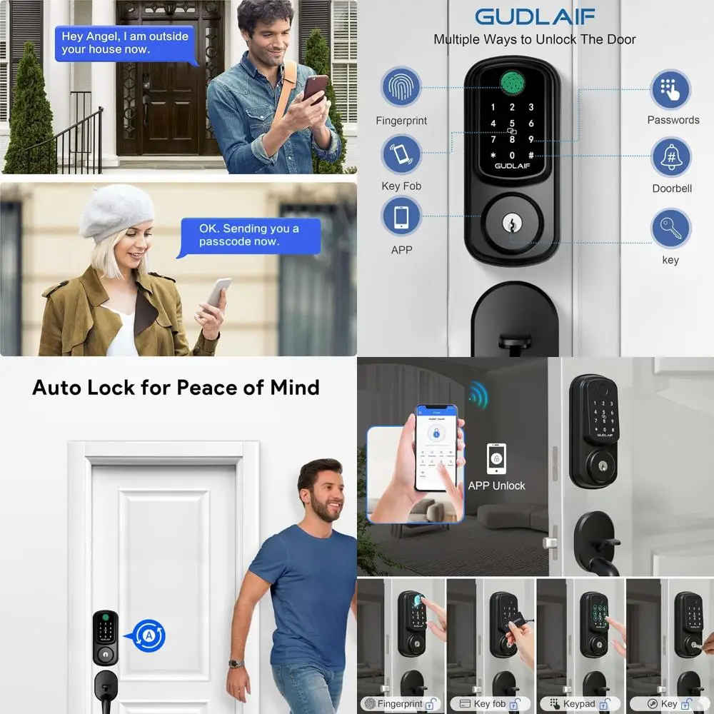 

Умный дверной замок с ручкой, без ключа, с доступом по отпечатку пальца, совместимый с Alexa, простая установка (черный)