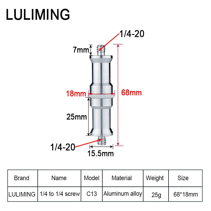 1/4 to 3/8 1/4 Inch Flash Bracket Conversion Screw Aluminum Alloy Camera Tripod Mount Adapter Photography Equipment Long Screw