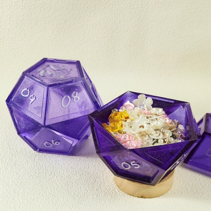 Molde de silicona para taza de vela de dados de hormigón, caja de almacenamiento de dados de cemento de yeso DIY