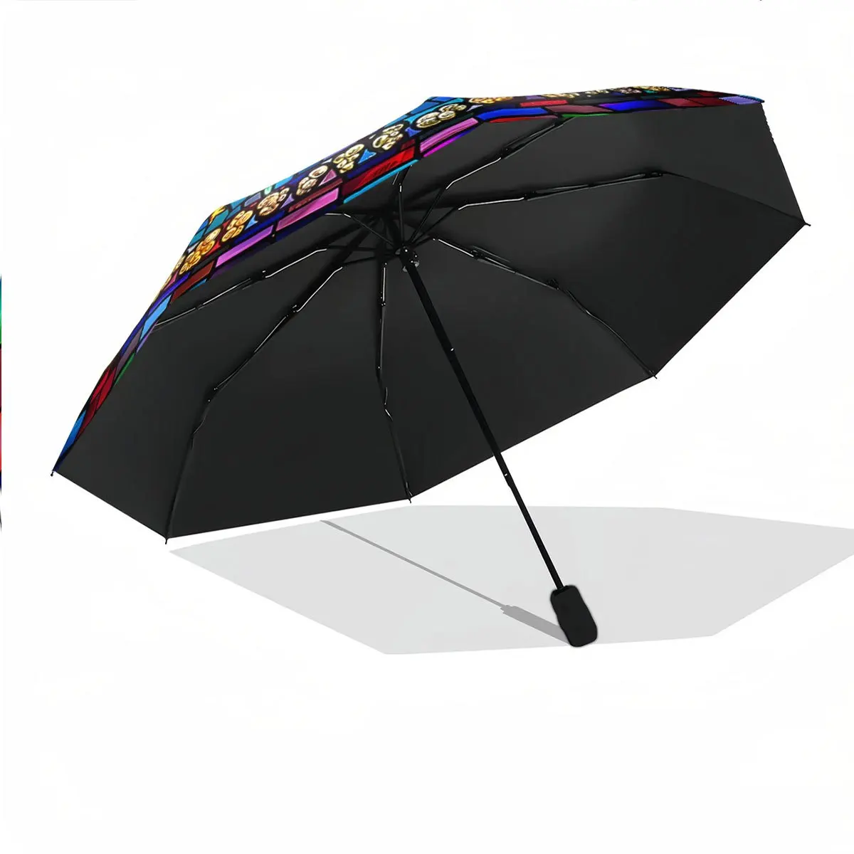 

Automatic Folding Umbrella with Stained Glass-Style Celestial Pattern - 8-Rib Compact Design, Automatic Open/Close, Portable C