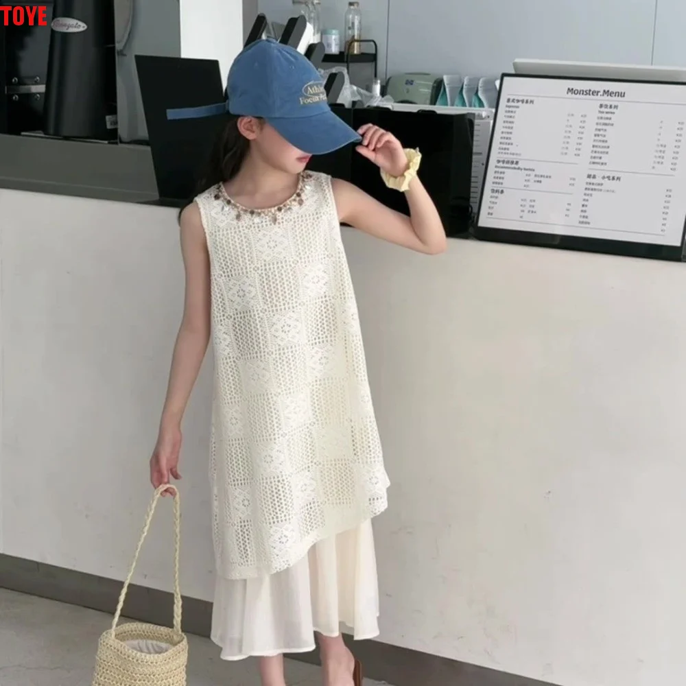 

Детское богемное платье с круглым вырезом, без рукавов, с вырезами, пляжная длинная юбка, повседневное платье принцессы для девочек, лоскутное платье для путешествий