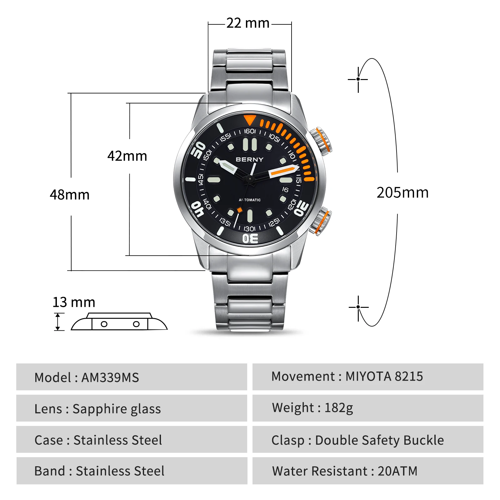 BERNY Automatic Dive Watch for Men Super Luminous 20ATM Diver Wristwatch Original Top Sapphire Swim Sport Mechanical Male Watch