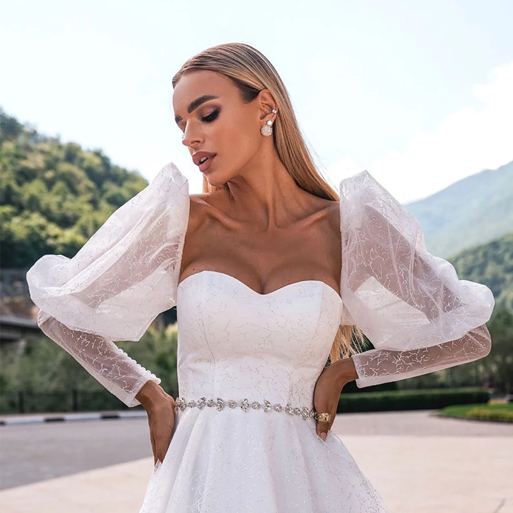 Abiti da sposa di lusso Sweetheart con cristallo 2024 abiti da sposa impero a maniche lunghe per le donne New Soft Tulle Vestidos De Novia