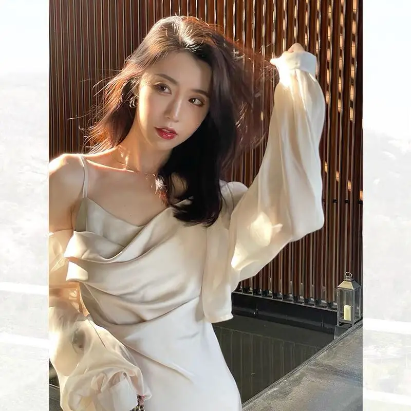 Women's Summer Lightweight Sun Protection Shawl V-Neck Long Sleeve Short Coat Transparent And Breathable Fashionable Midi Dress