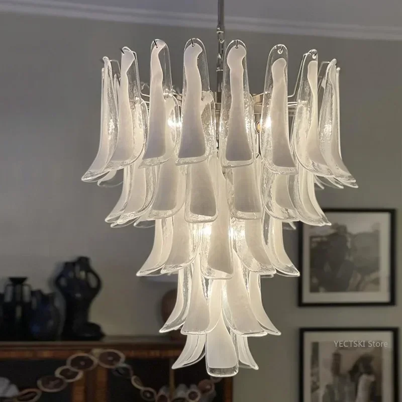 

French-style floating ceiling living room lamp luxurious and retro villa duplex staircase pendant lamp glass main bedroom lamp