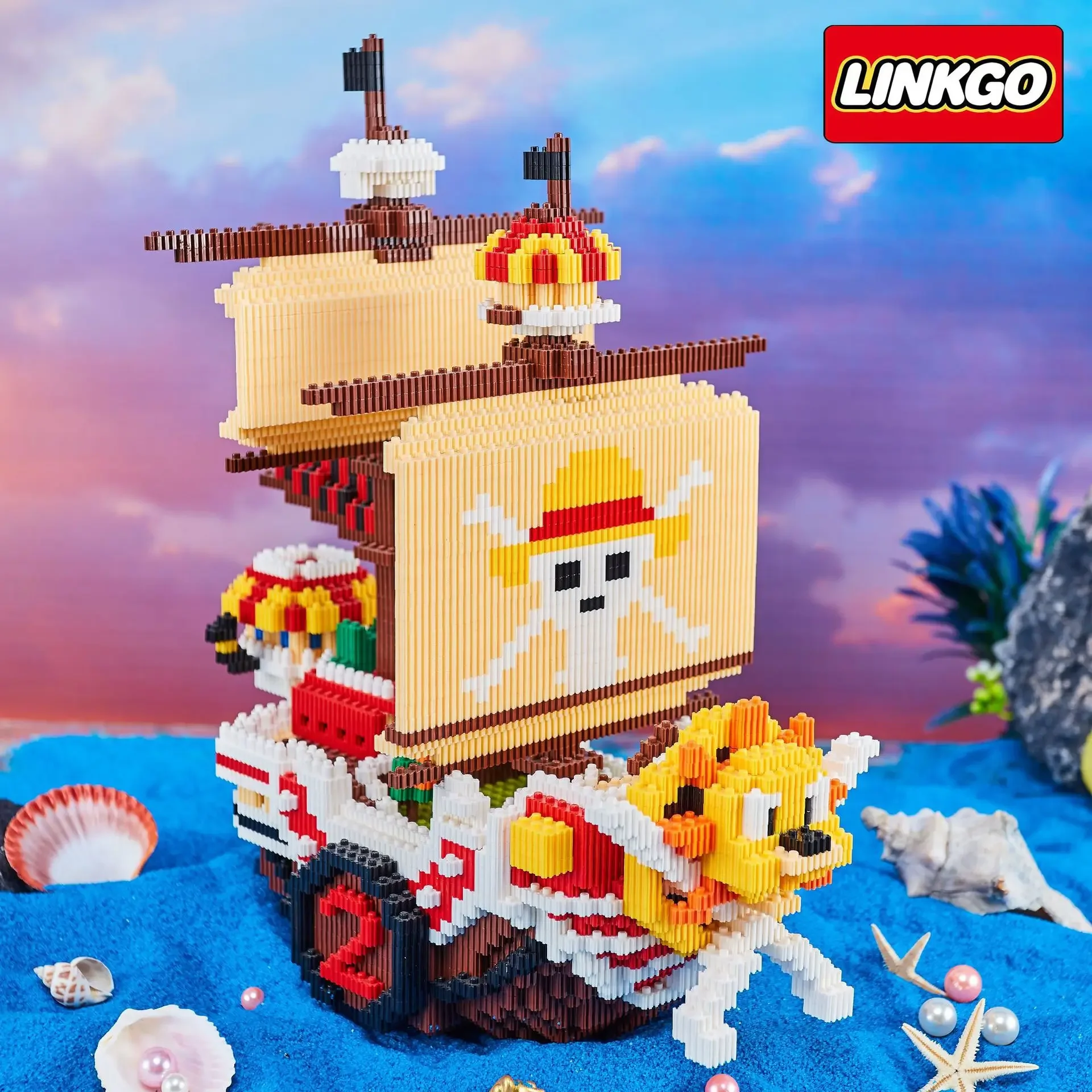 3000pcs+ One Piece Thousand Sunny Mini Brick Pirates Ship Figures 3D Model Anime Micro Building Block Toy For Kids Birthday Gift