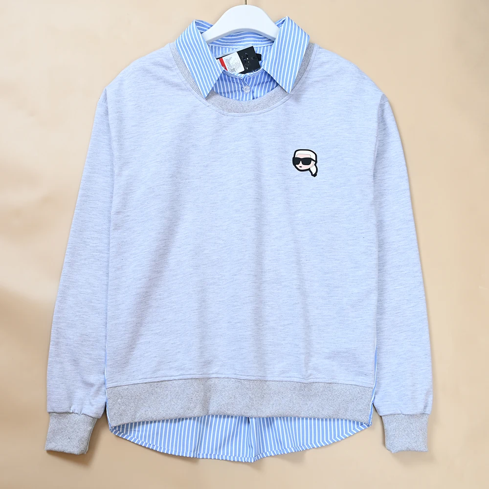 

Повседневный хлопковый свитшот с длинным рукавом, женский, новый, с воротником-стойкой, имитация двухслойности, удобный, универсальный.