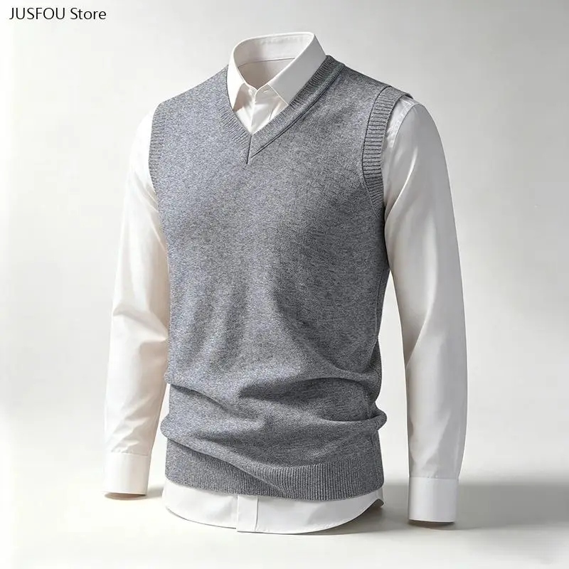 Solid Warm Sweater Waistcoat Knitted Tank Top Casual Undershirt for Male Daily Men Autumn Winter V Neck Sleeveless Knit Vest