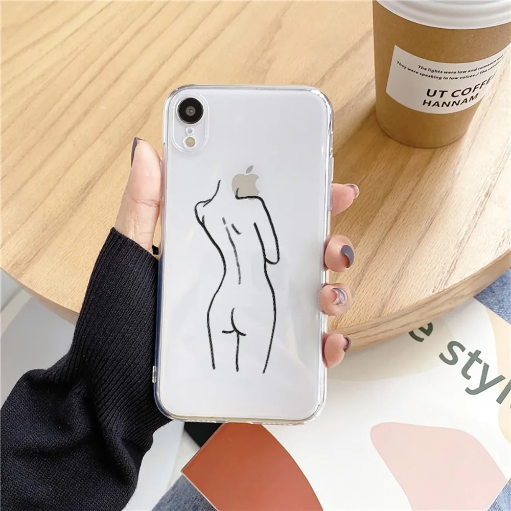 Body art printed lines Phone Case For Iphone 15 11 13 14 Pro Max 7 8 Plus X Xr Xs Max Se2020 12mini Transparent Cover