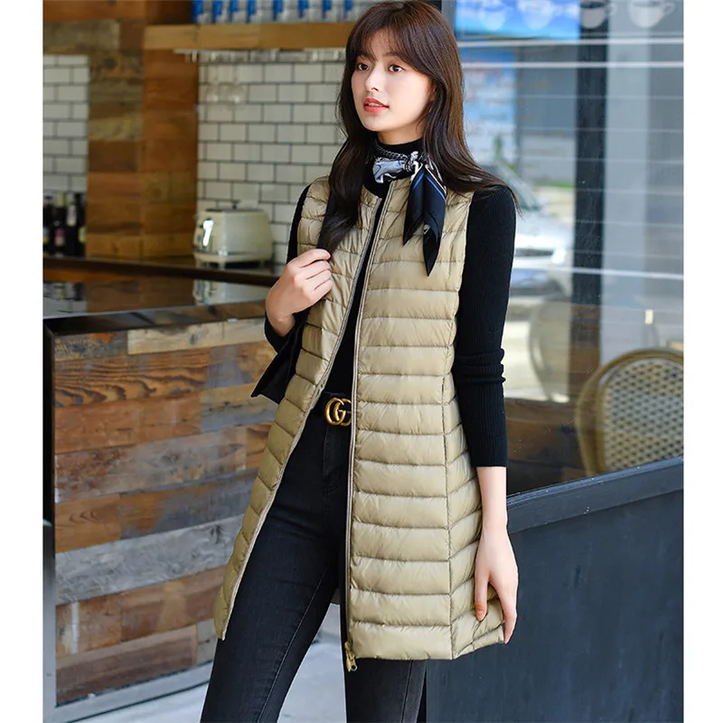 Ultra Light White Duck Down Vest Jacket Autumn Winter Women Warm Long Waistcoat Coat Female Sleeveless Puffer Outwears Parkas