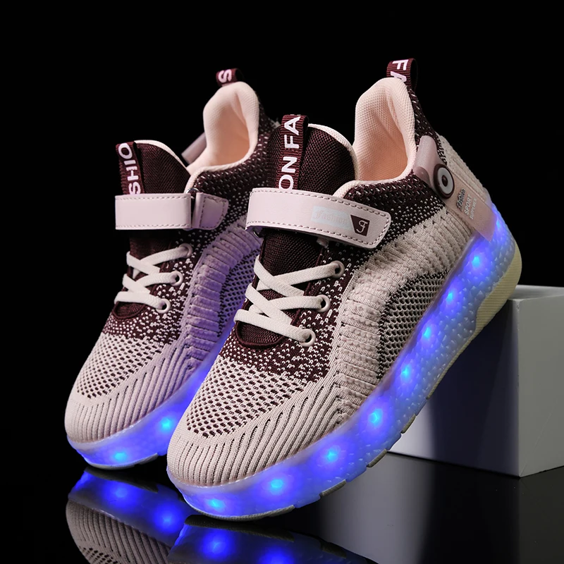 Skating Shoes for Children Fashion LED Lights Two Wheeled Walking Shoes Mesh USB Charging Roller Skating Shoes for Kids