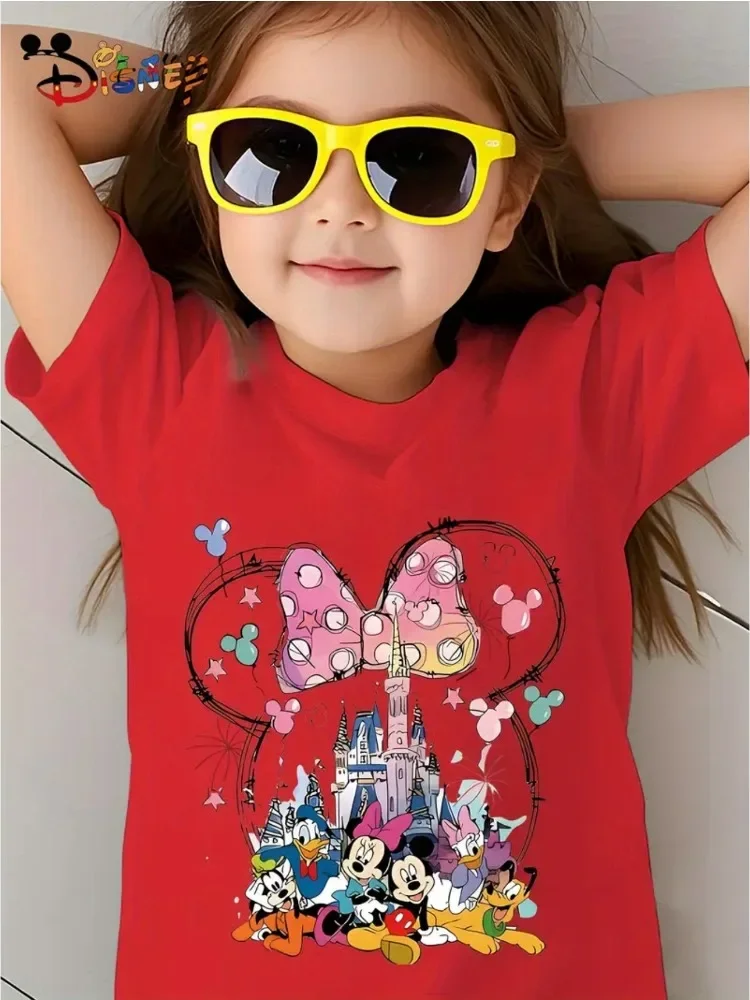 Disney Mickey Family Castle Pattern Printed Children's Pure Cotton Short-Sleeved Comfortable T-Shirt Fashionable and Versatile view 5