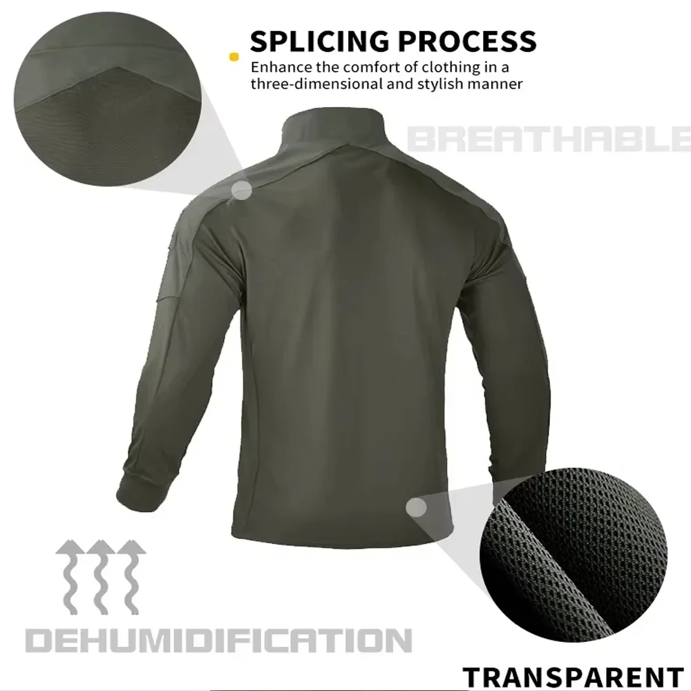 Tough Guy Men's Tactical Long Sleeve Shirt 1/4 Zip Military Combat Top Breathable Quick Dry Outdoor Hiking Hunting Work Shirt