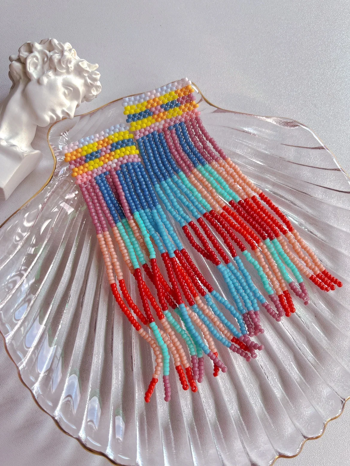 

Серьги с бусинами, геометрический дизайн с кисточками, квадратный узор, оригинальные, ручной вязки, в богемном стиле, из сплава, простые, с бусинами-рисинками