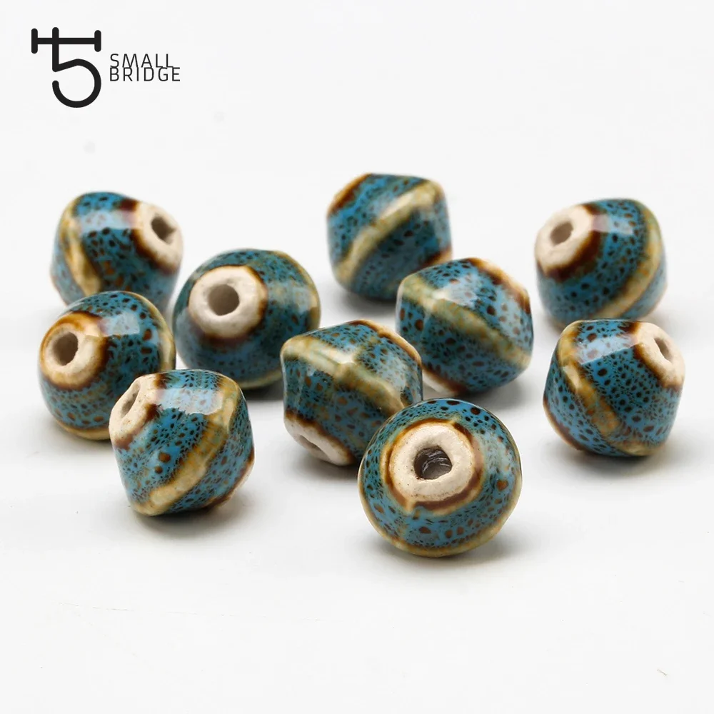 15*13mm Flower Glaze Porcelain Ceramic Beads For Jewelry Making Decorative Diy Bicone Pattern Beading Wholesale U802