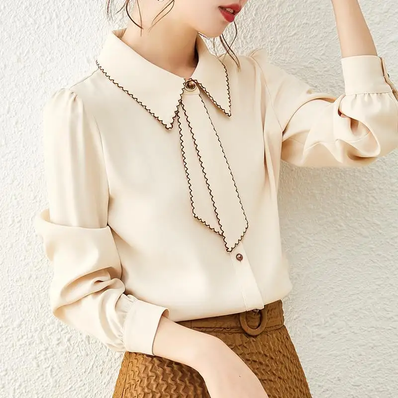 2024 Spring and Autumn New Elegant Women\'s Chiffon Shirt Fashion Long Sleeve Shirt Women\'s Inner Base Shirt Loose Blouse