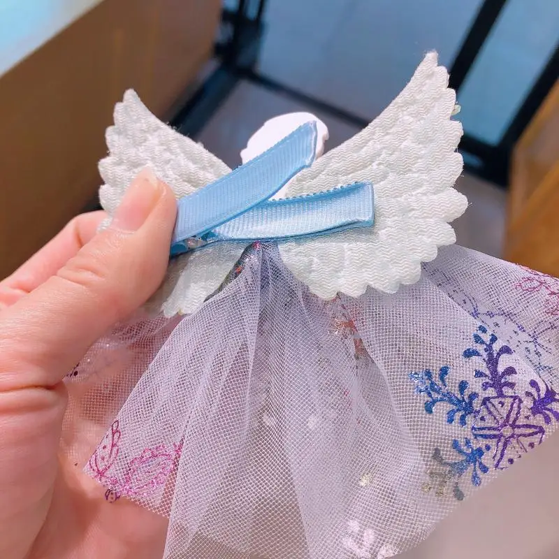 Disney Childrens Hairpin Girls Frozen Elsa Princess Dress Hairpin Cute Snow White Hair Accessories Baby Side Clip Birthday Gift