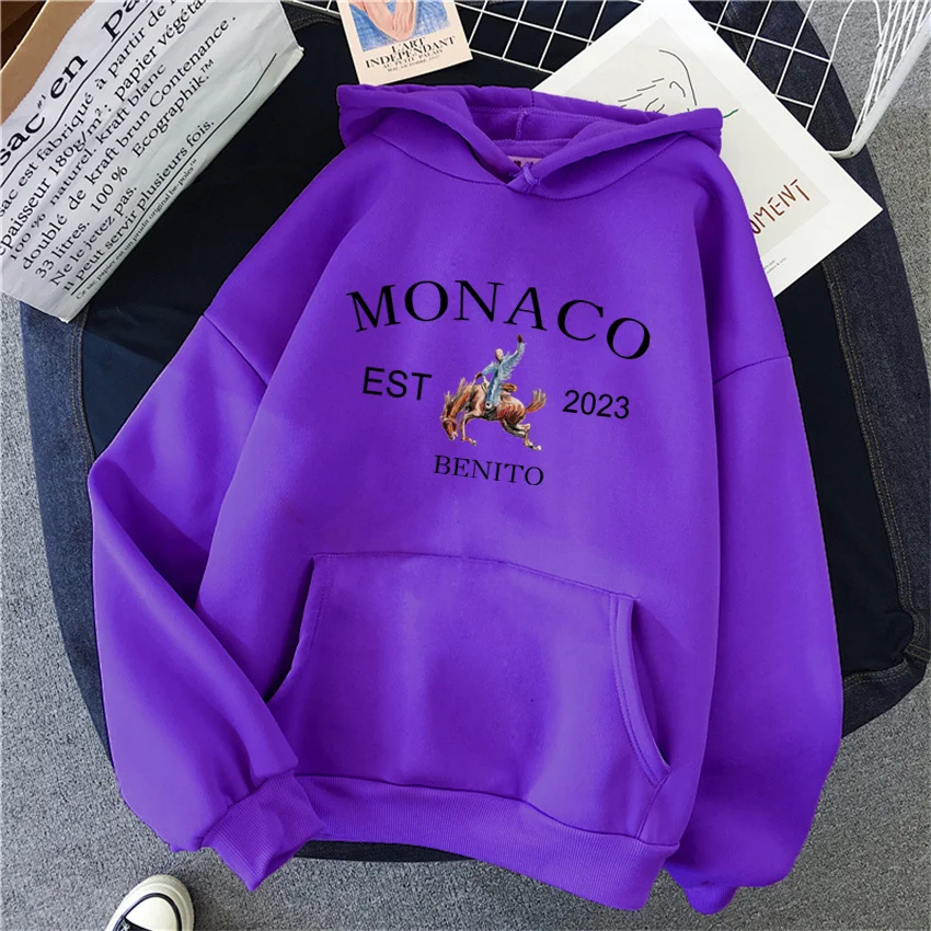 Autumn Clothing Bad Bunny Monaco Women Hoody Casual Fleece Sweatshirts Female Woman Hoodie Hip Hop Pullover Streetwear Unisex