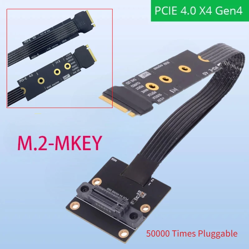 M.2 M-Key PCIE X4 NVMe SSD 4.0 GEN4 Silver-Plated Extension Cable 64Gbs Speed M.2 90 Degree Female Socket NVMe SSD Adapter Cable