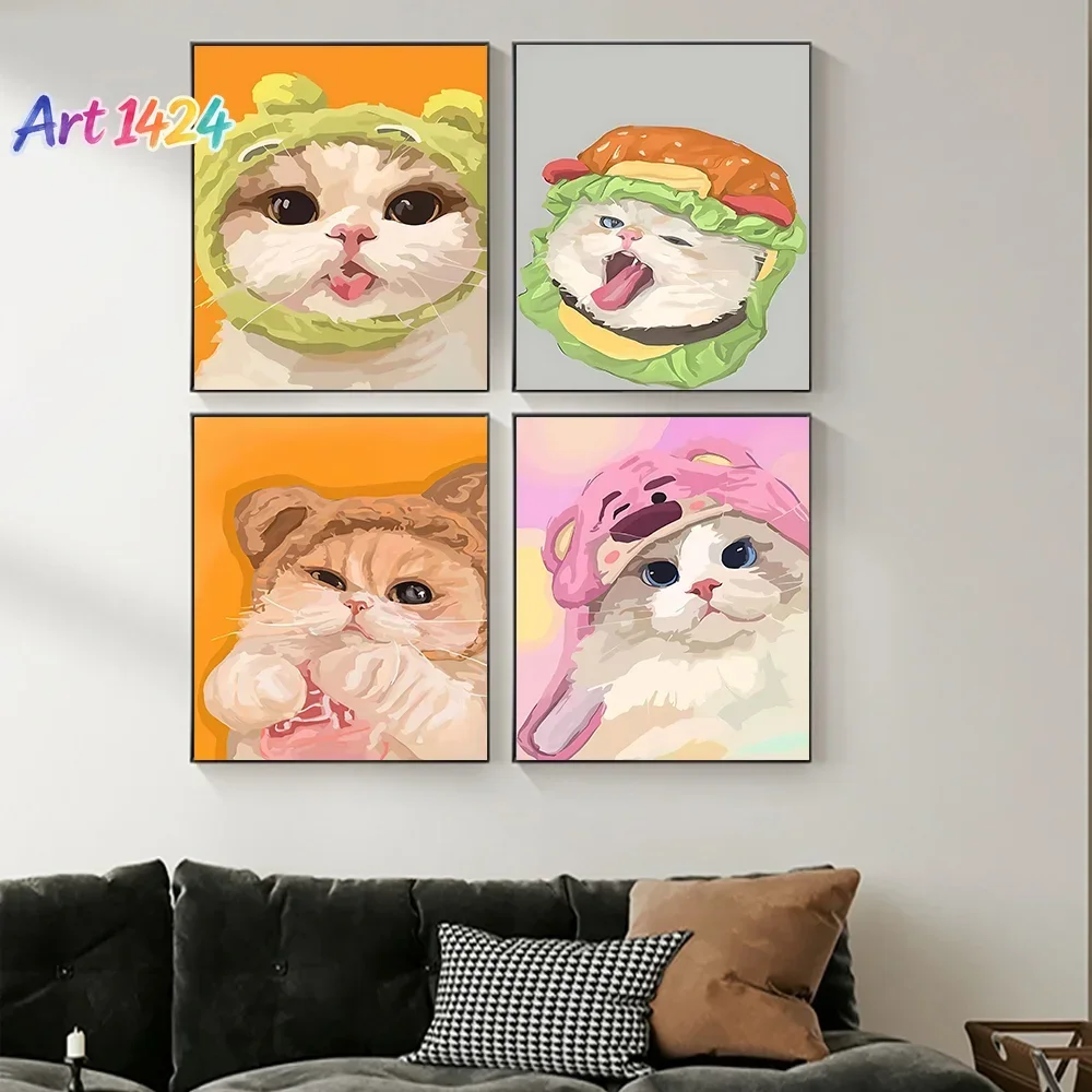 1pc frameless  Canvas 1 piece of adorable ginger cat decorative painting - cheerful amber furry artwork for a cozy corner, vi