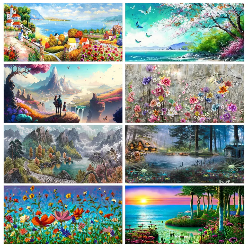 5D DIY Large Diamond Painting Cross Stitch Seascape Tree Wall Art Painting Full Drill Embroidery for Home Decor Landscape YG4464