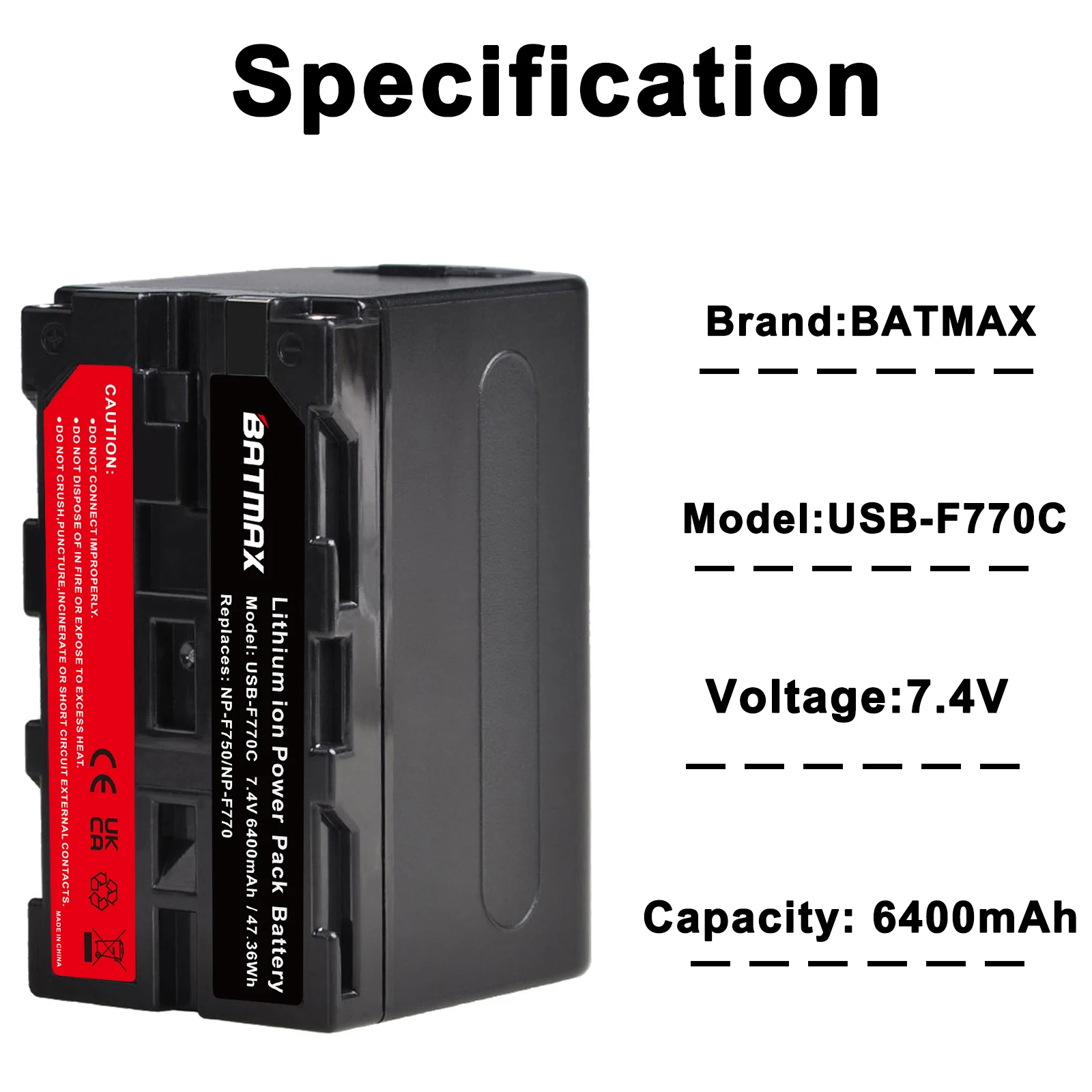 Batmax NP-F750 NP-F770 Battery Built-in Type-C Fast Charge Port For Sony CCD-RV100 TRU47E QM91D Camera for LED Video Light