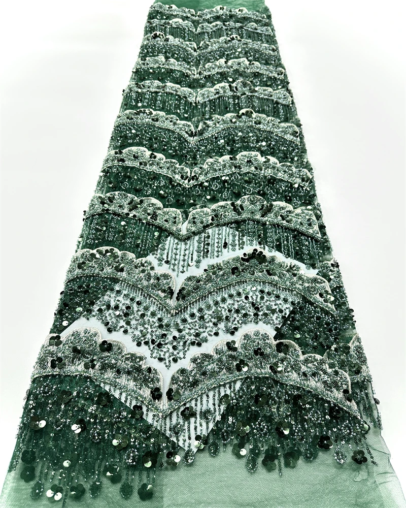 European 3D Groom Embroidered Lace Fabric African French Beaded Sequin Bridal Wedding Party Dress Fabric New 2025