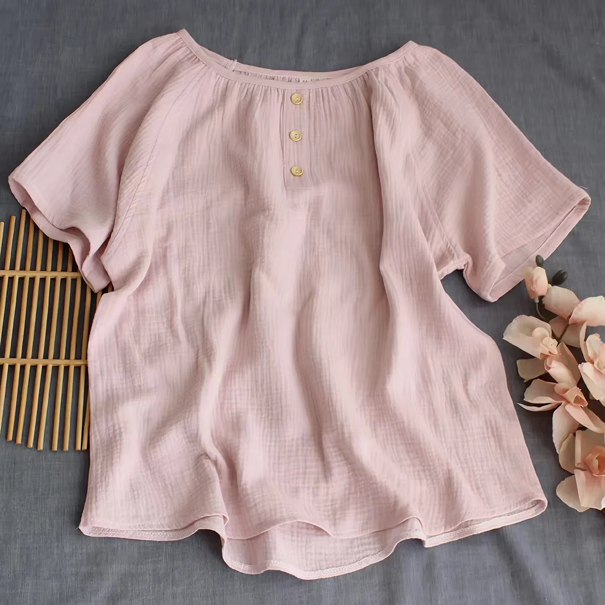 Blusa informal vintage de lino y algodón con botones para mujer, tallas grandes 5XL 6XL, top de primavera/verano, camisa de mezcla de lino.