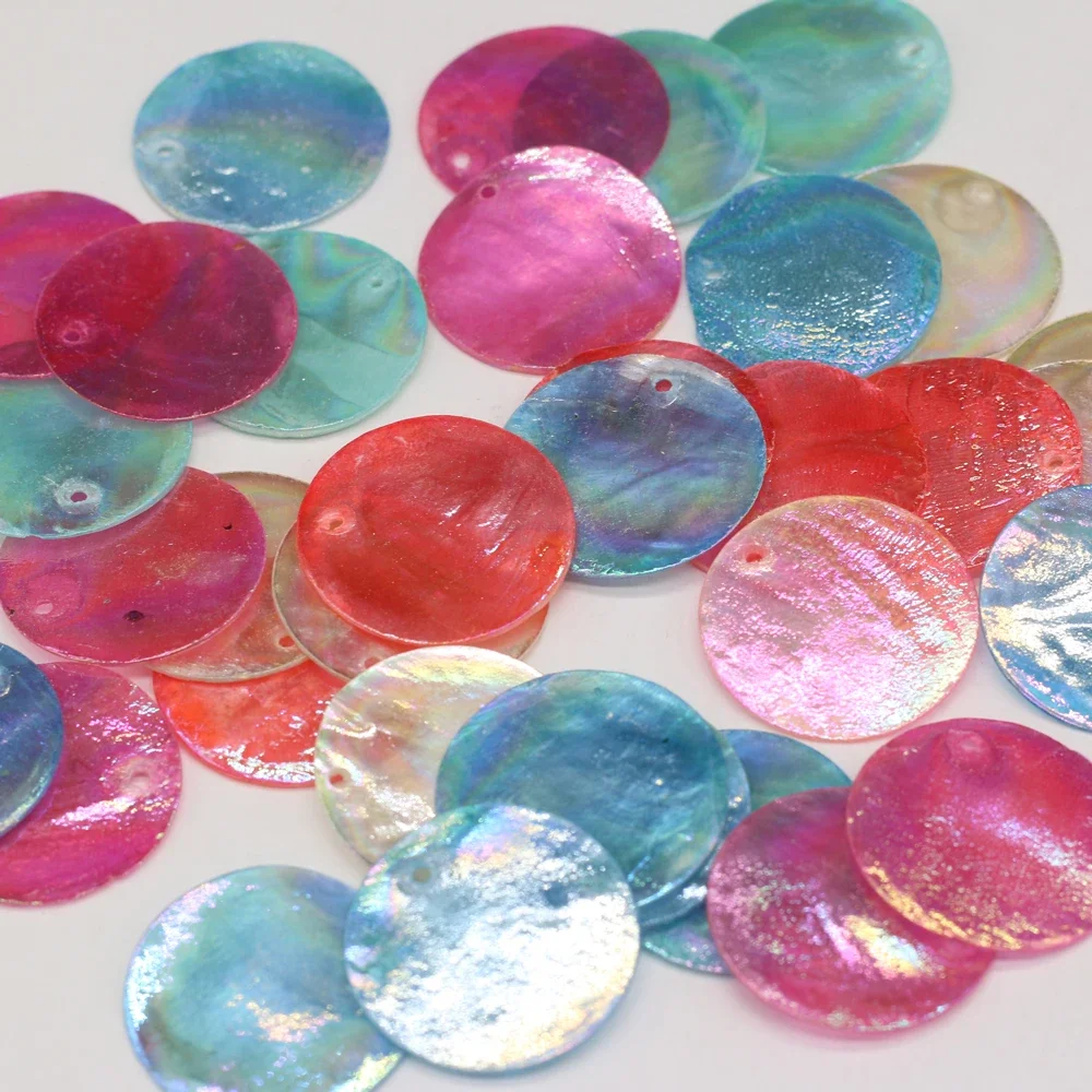 10pcs Round Disc Mirror Shell Beads Pendant Beige Mother of Pearl Shell Charms for Handmade Earring DIY Necklace Jewelry Making
