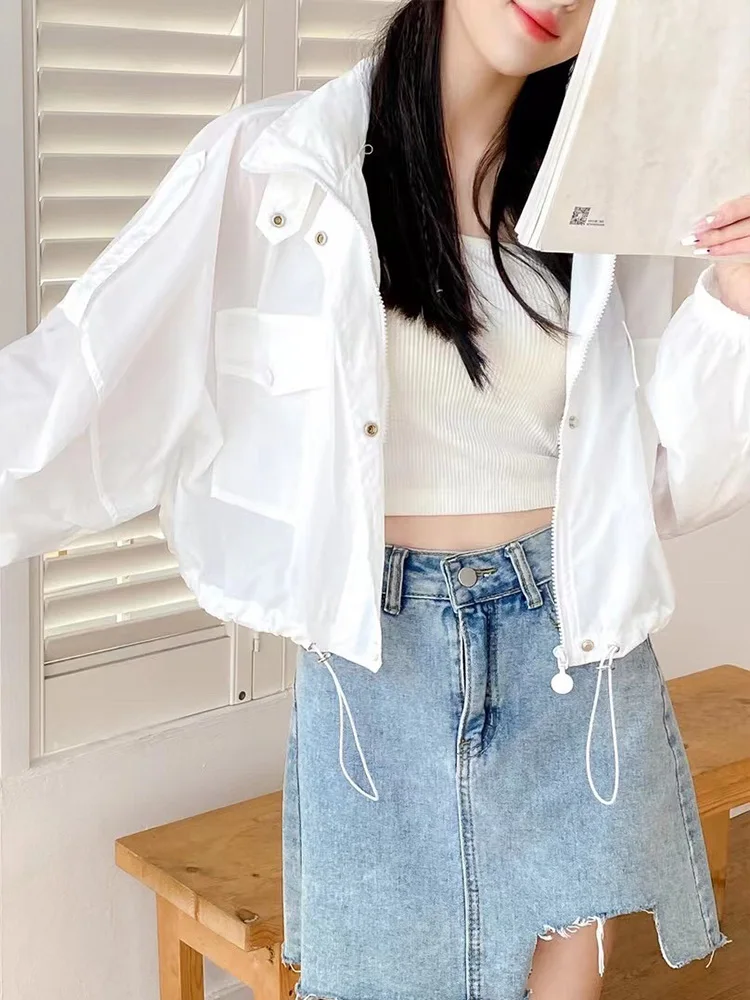 Short Women's Summer New Fashion Sunscreen Coat Light Thin Outerwear Hooded Commute Style Regular Sleeve Long Hooded Jacket
