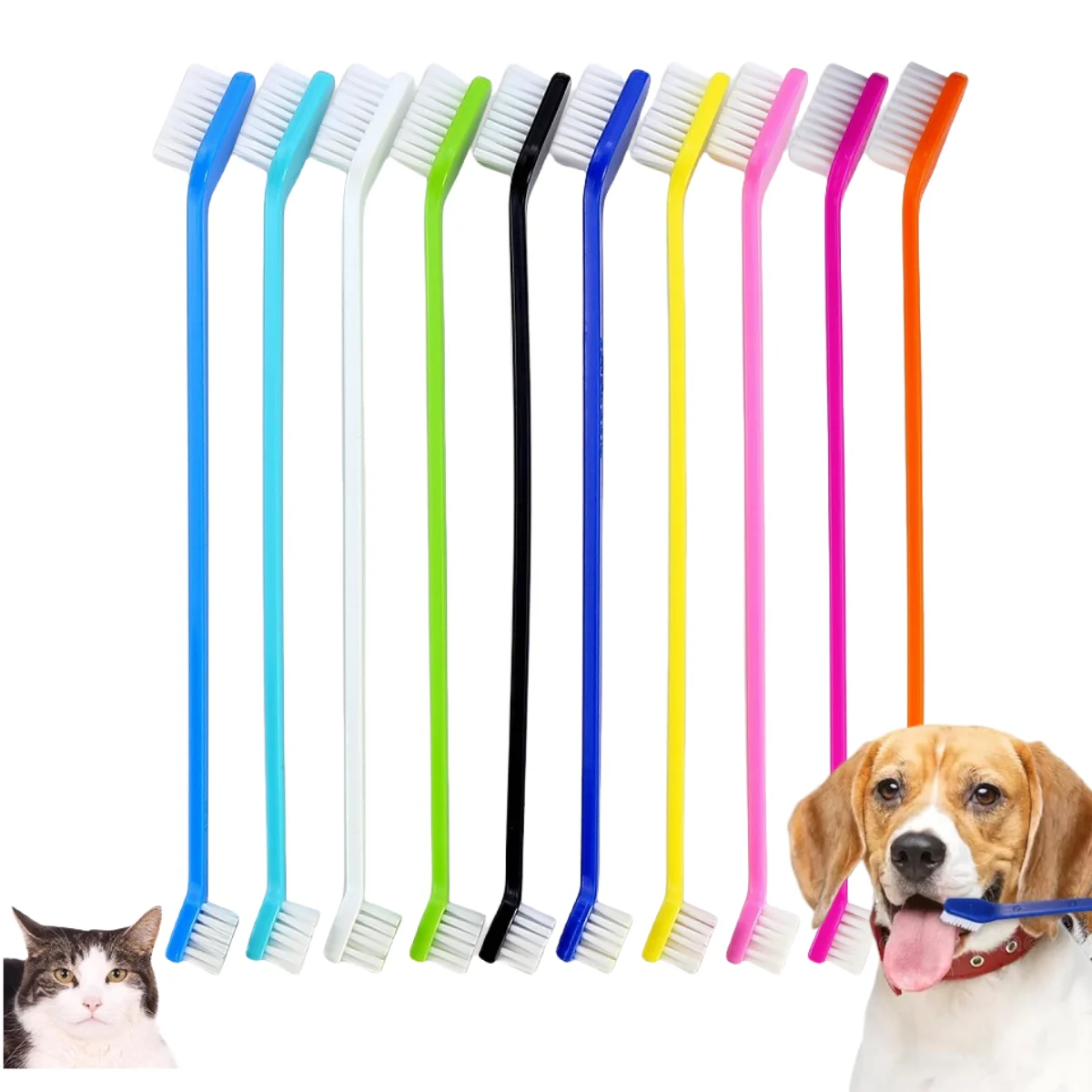 10Pcs Dual Headed Pet's Toothbrush Dog Cat Toothbrush Pet Dental Hygiene Cleaning Tools Dental Oral Care Supplies