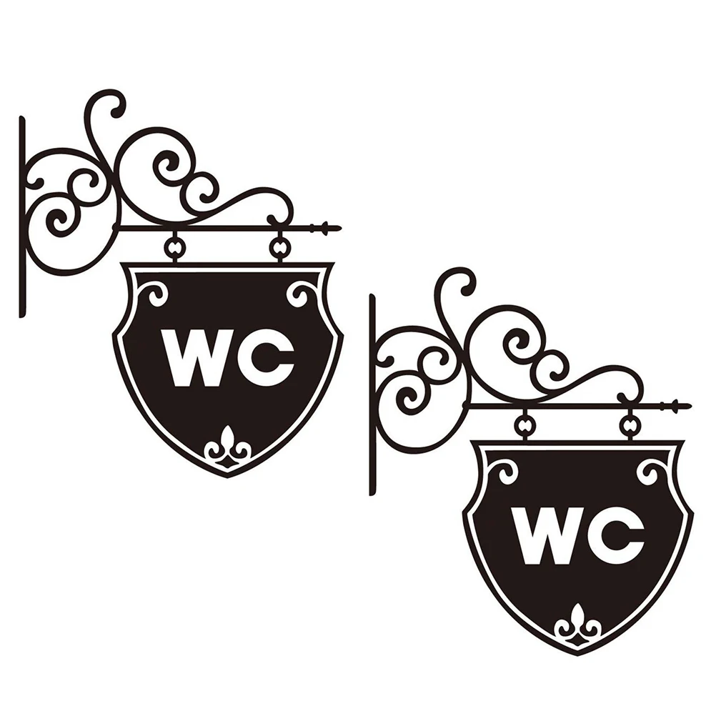 

2pcs Creative Pvc Wc Wall Stickers Washroom Decor Decals Removable Toilet Sign Stickers Bathroom Wall Decorations Easy Apply No