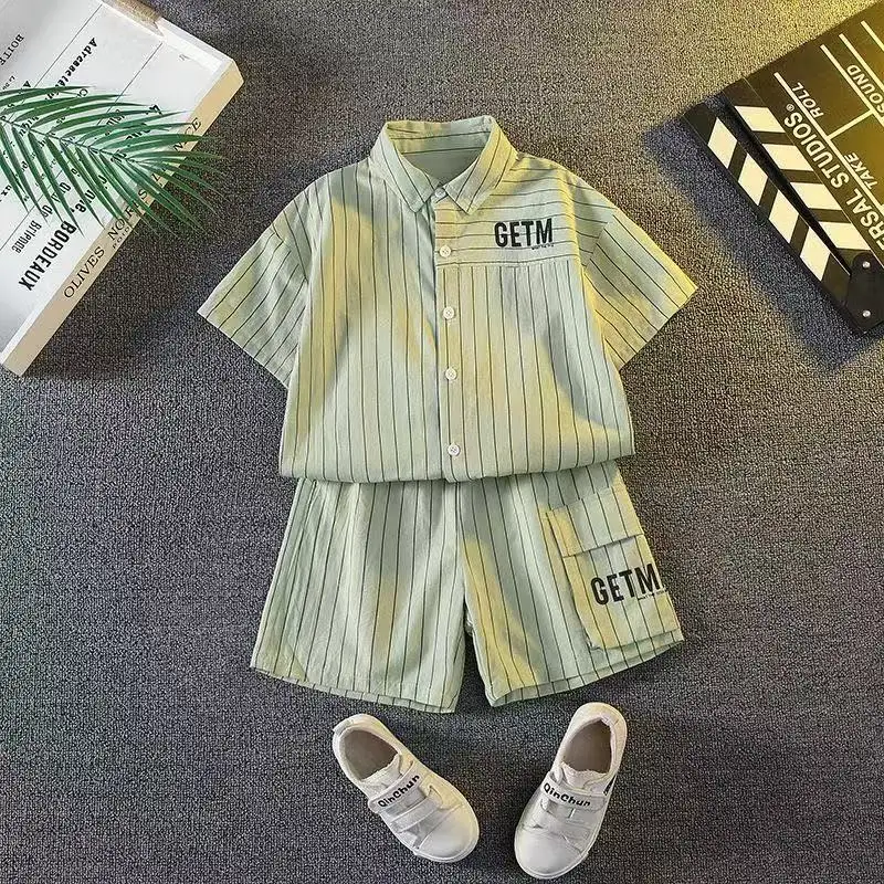 Boys' Summer Clothes Set New Fashionable Children's Baby Shirt Shorts Two Piece Set Handsome Clothes Kids Outfits 100-160CM