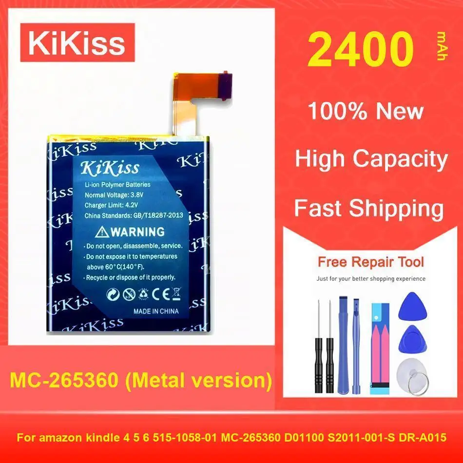 

2400Mah Kikiss Powerful Battery For Amazon Kindle 4 5 6 515-1058-01 MC-265360 D01100 S2011-001-S DR-A015